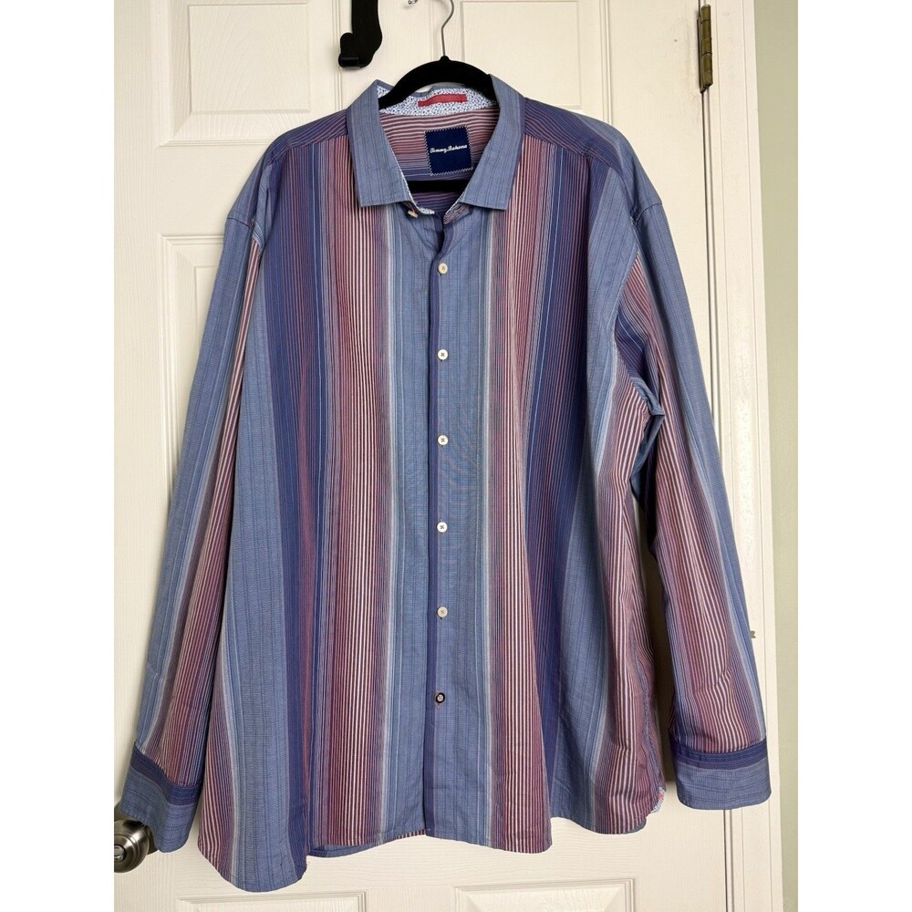 Tommy Bahama Men 3XL Striped 100% Cotton XXXL Long Sleeve Dress Shirt Smoke-free